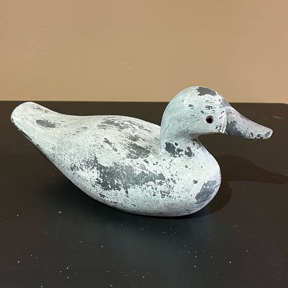 Vintage wood duck decoy handmade glass eyes turned head signed 9"